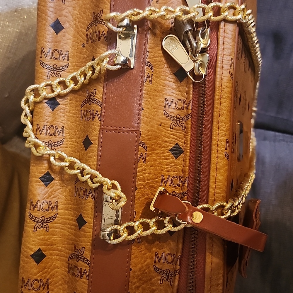 MCM Cognac Visetos Weekender Bag Vintage Made In Germany Unbranded Chains Added - Picture 6 of 17